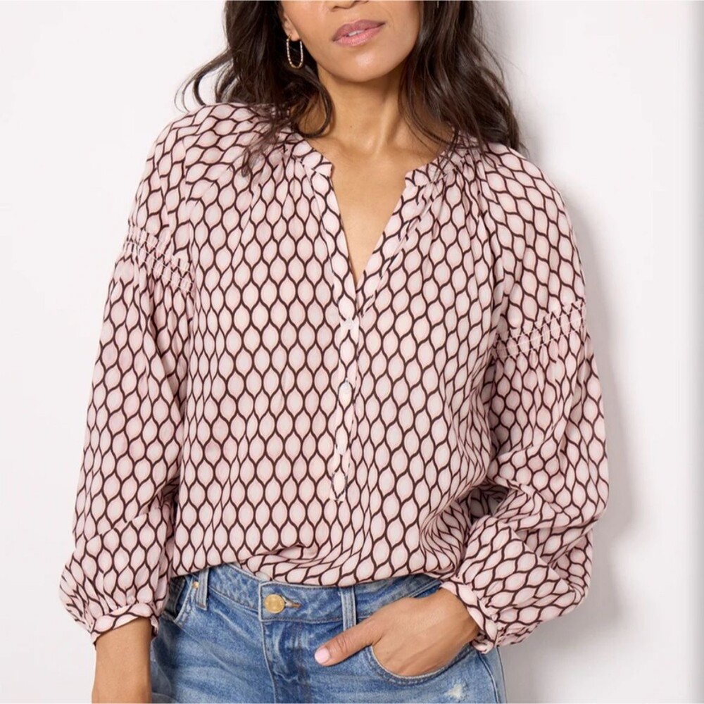 Sanctuary Anthropologie Pink Geometric Button Down Blouse Long Sleeve Boho XS
